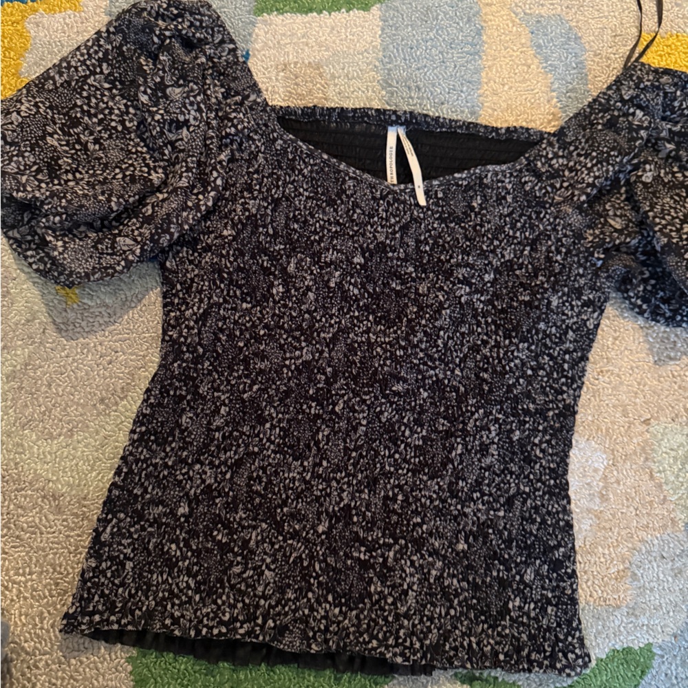 Anthropologie Black and Gray Textured Top